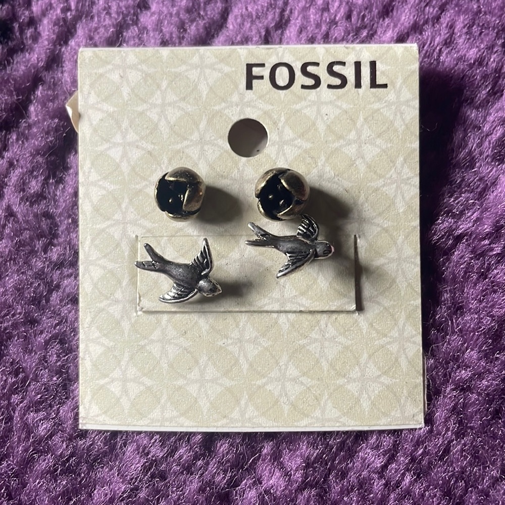 Fossil Brand Rose and Dove Earrings New Never Worn